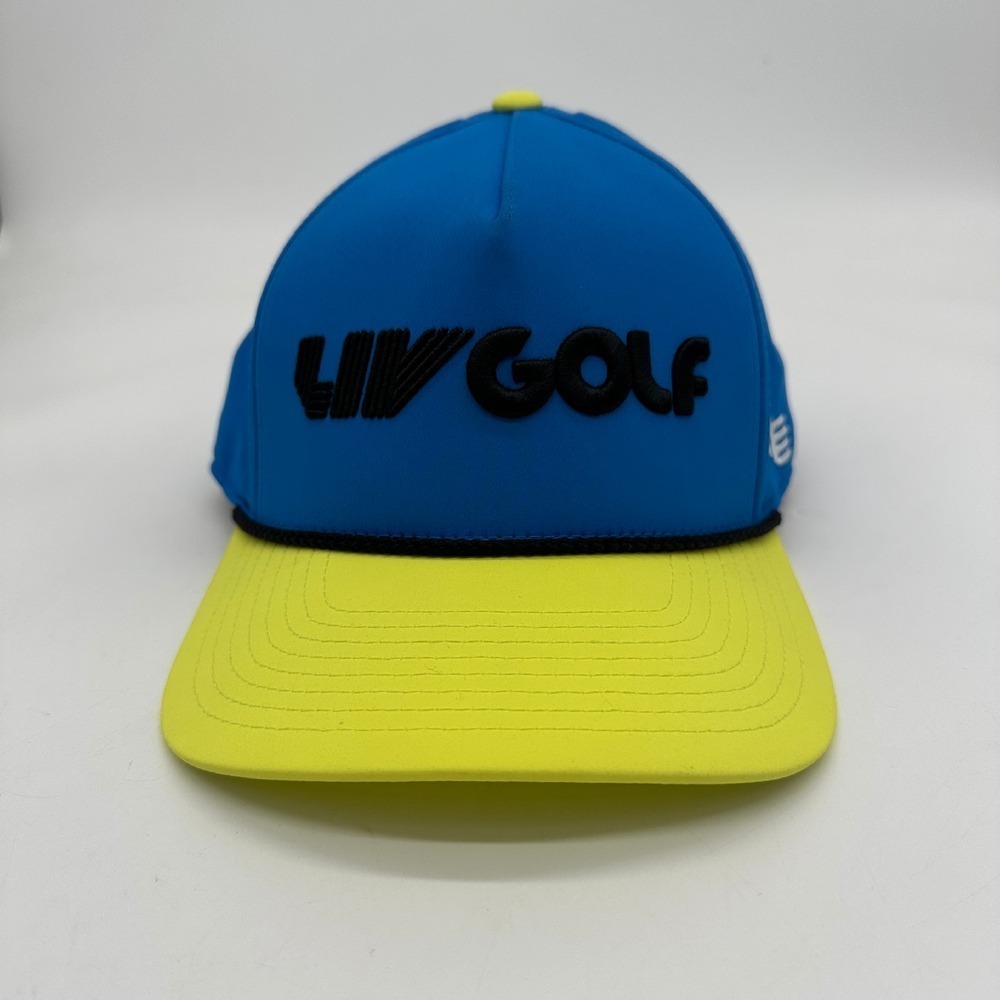 LIV Golf Hat Mens OSFA Blue Yellow 110 Flex Fit Tech Snap Back Embroidered NEW